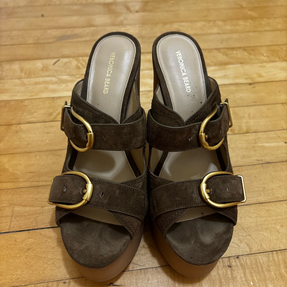 Veronica Beard Garrick Platform Slide Sandal in Mocha Brown - Picture 2 of 4